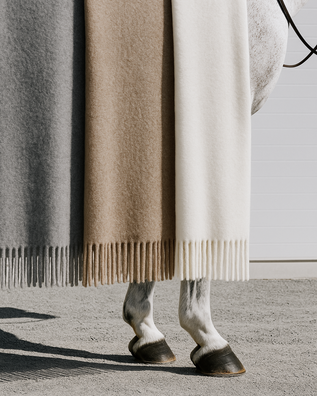 Kuscheldecke Bouclé aus Alpaka – hochwertige Kuscheldecke in Beige mit Fransen