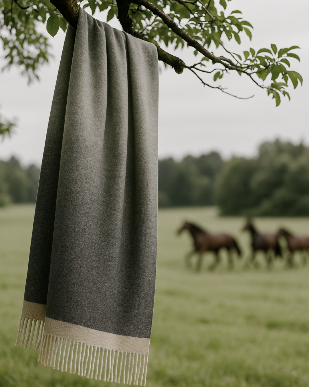 Plaid Decke reine Alpakawolle in beige und grau